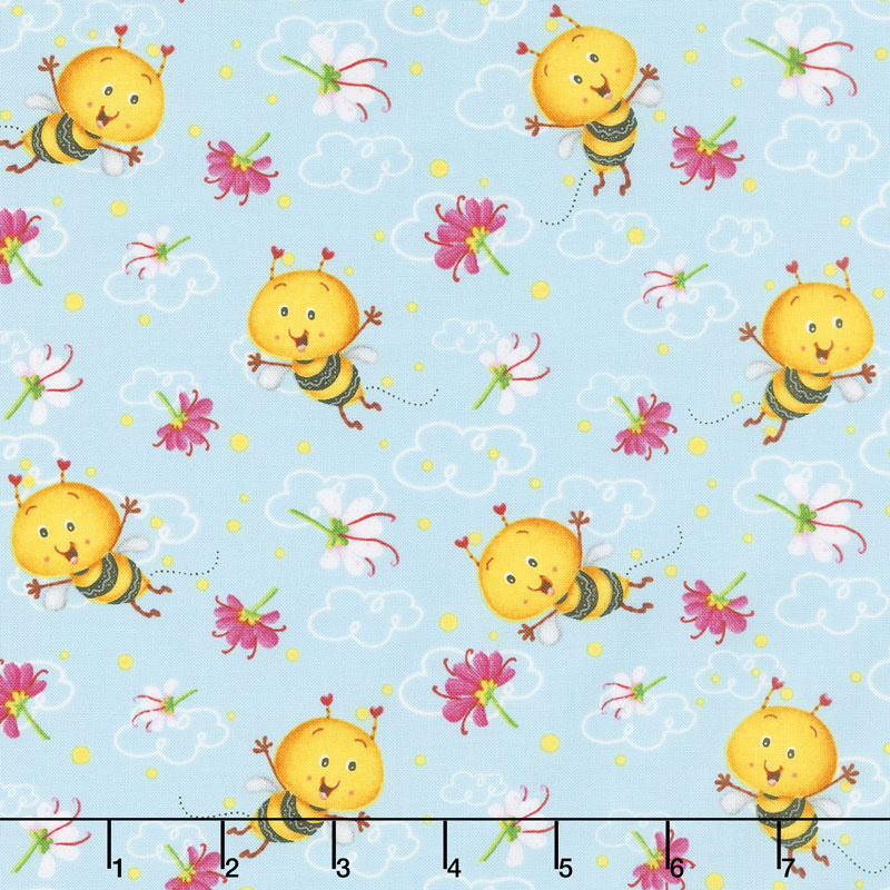 Busy Bees - Allover Bees Blue Yardage