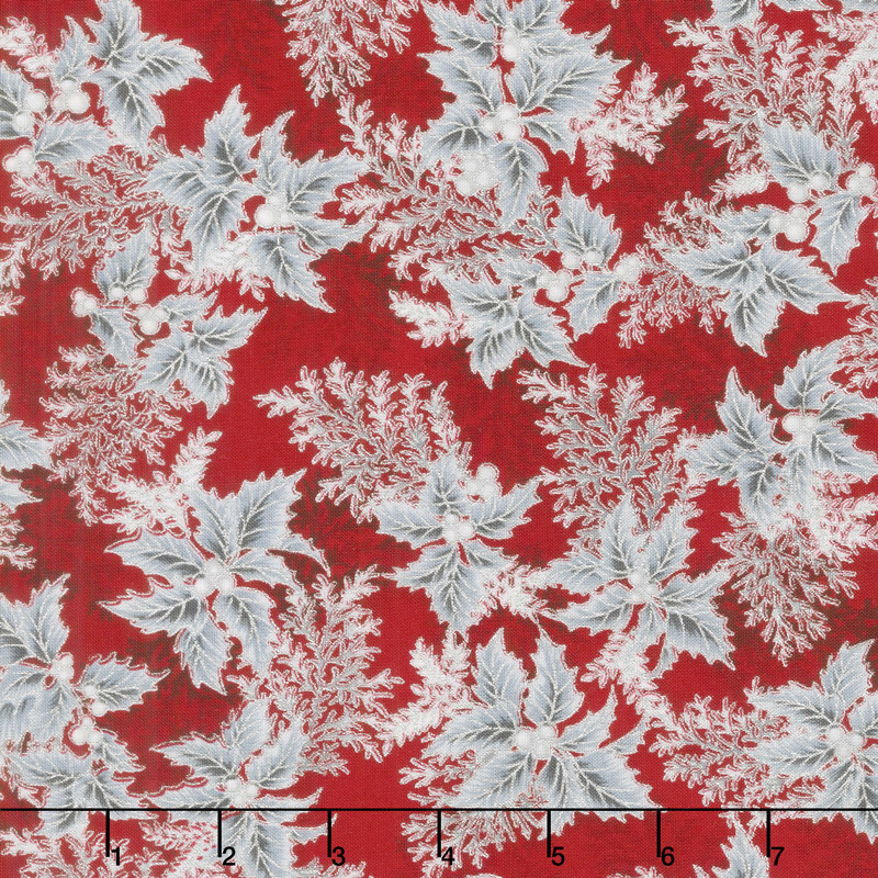 Holiday Flourish 11 - Silver Branches Scarlet Metallic Yardage