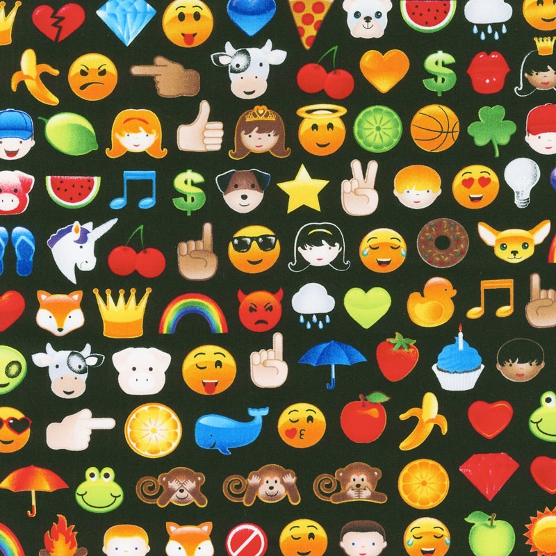 Novelty - Emoji Party Black Yardage
