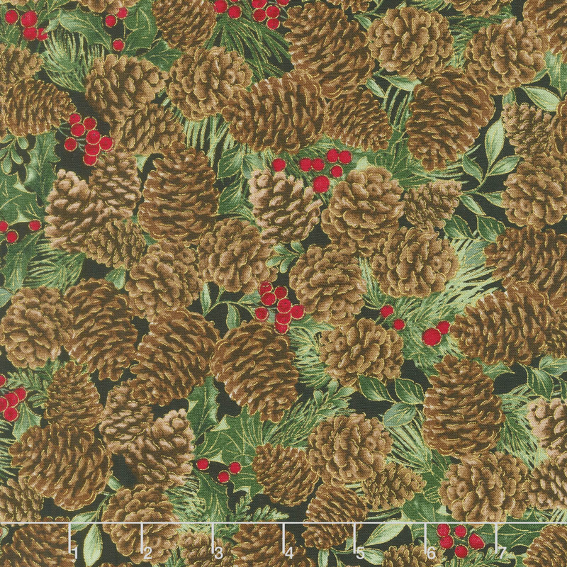 A Joyful Season - Pinecones Metallic Yardage