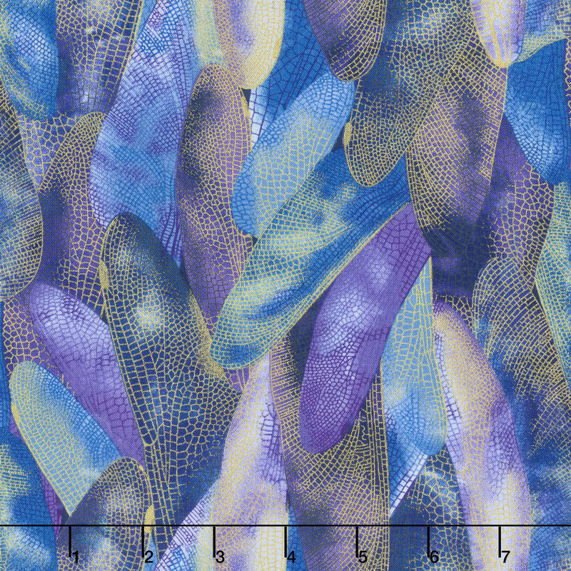 Dragonfly Dance - Blue Gilded Wings Blue Violet Metallic Yardage