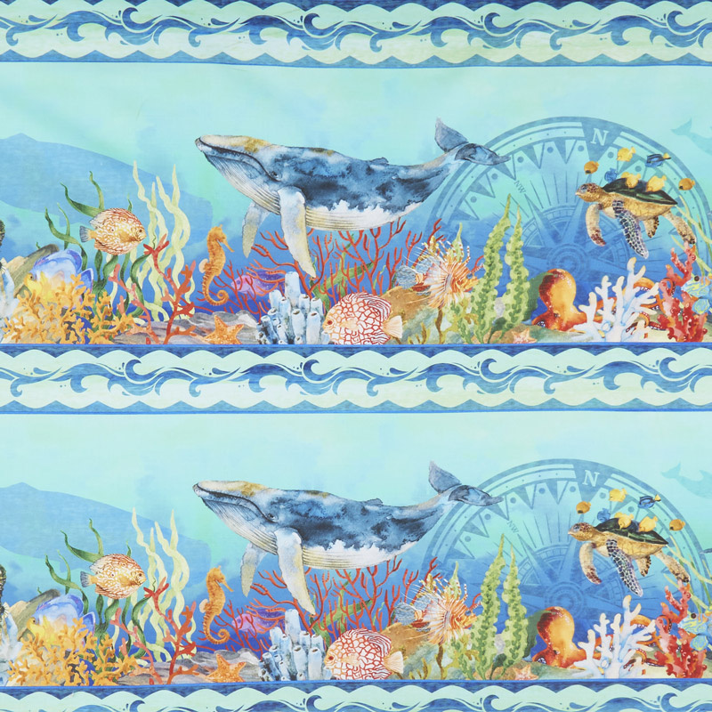 Calypso - Border Stripe Teal Digitally Printed Yardage