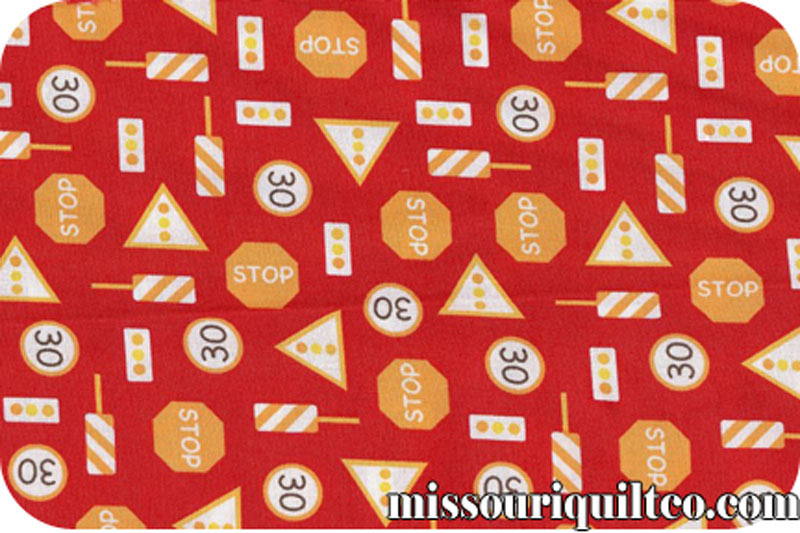 Traffic Jam - Red Road Signs Yardage