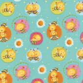 Busy Bees - Bees in Circles Blue Yardage