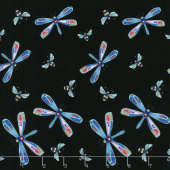 Rainbow Flight - Dragonflies and Bees Black Yardage