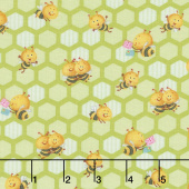 Busy Bees - Small Honeycomb Bees Green Yardage
