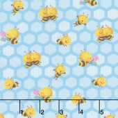 Busy Bees - Small Honeycomb Bees Blue Yardage