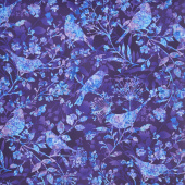 Feather & Flora - Birds & Wildflowers Eggplant Yardage
